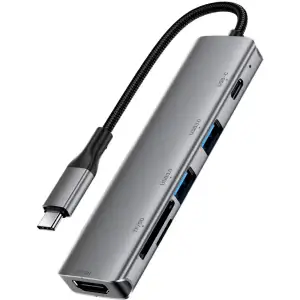 Док-станція USB3.0 Type-C --> HDMI4K@60Hz/2xUSB-A 3.0/TF/SD/USB-C 90W Hub 6-in-1 J18 Acefast (6974316285939) UA
