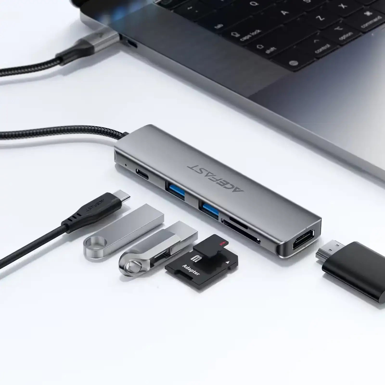 Док-станція USB3.0 Type-C --> HDMI4K@60Hz/2xUSB-A 3.0/TF/SD/USB-C 90W Hub 6-in-1 J18 Acefast (6974316285939) UA