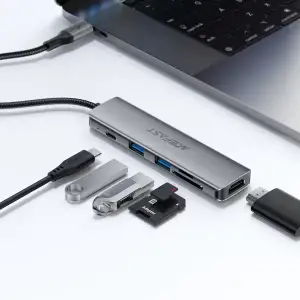 Док-станція USB3.0 Type-C --> HDMI4K@60Hz/2xUSB-A 3.0/TF/SD/USB-C 90W Hub 6-in-1 J18 Acefast (6974316285939) UA