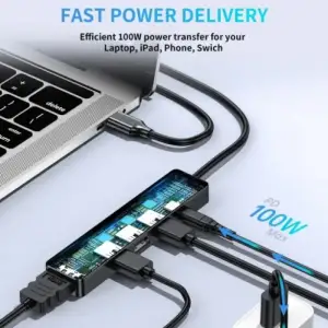 Док-станція USB 3.0 -->HDMI 4K30Hz/USB2.0x2/USB 3.0/USB-C PD 100W 5 in 1 Hub Choetech (HUB-M80-BK) UA