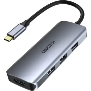 Док-станція USB3.1 Type-C -->HDMI4K30Hz/3хUSB 3.0/Type-C/ PD100W/SD/TF 7 in 1Choetech (HUB-M19-GY) UA
