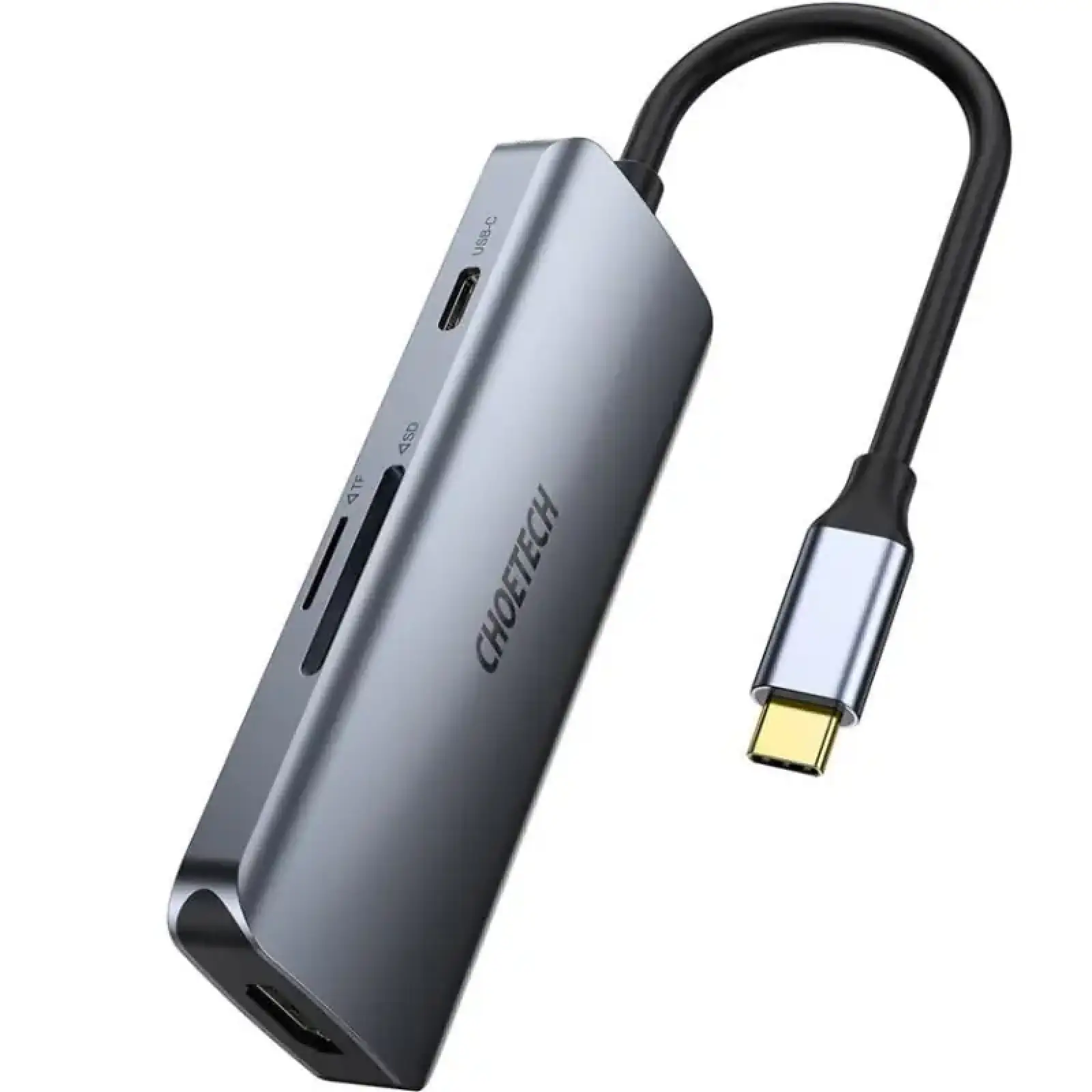 Док-станція USB3.1 Type-C -->HDMI4K30Hz/3хUSB 3.0/Type-C/ PD100W/SD/TF 7 in 1Choetech (HUB-M19-GY) UA