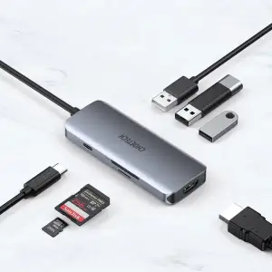 Док-станція USB3.1 Type-C -->HDMI4K30Hz/3хUSB 3.0/Type-C/ PD100W/SD/TF 7 in 1Choetech (HUB-M19-GY) UA