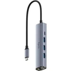 Хаб USB 3.0 Type-C -> 3хUSB-A, 1хUSB-C (5 Гбіт/с), 1xGigabit Ethernet port, алюмінієвий корпус, Cudy (UH605) UA