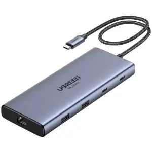 Док-станція USB3.2 Type-C --> HDMIx2,4K60Hz/2xUSB-A/2xUSB-C 3.2/ RJ45/SD/TF/PD 100W CM639 Ugreen (45380) UA