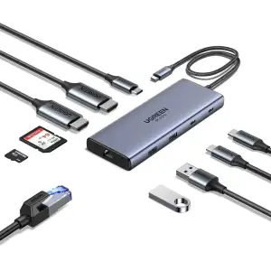Док-станція USB3.2 Type-C --> HDMIx2,4K60Hz/2xUSB-A/2xUSB-C 3.2/ RJ45/SD/TF/PD 100W CM639 Ugreen (45380) UA