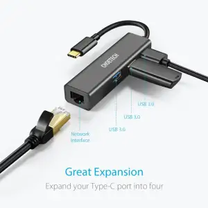 Док-станція USB 3.1 Type-C -> 3хUSB 3.0+RJ45(1000M) Ethernet 4 in 1 Hub Choetech (HUB-U02-BK) UA