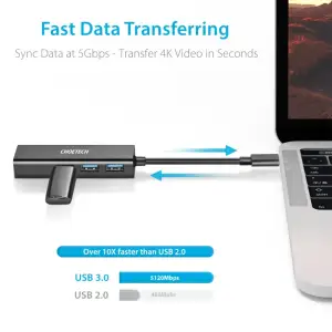 Док-станція USB 3.1 Type-C -> 3хUSB 3.0+RJ45(1000M) Ethernet 4 in 1 Hub Choetech (HUB-U02-BK) UA