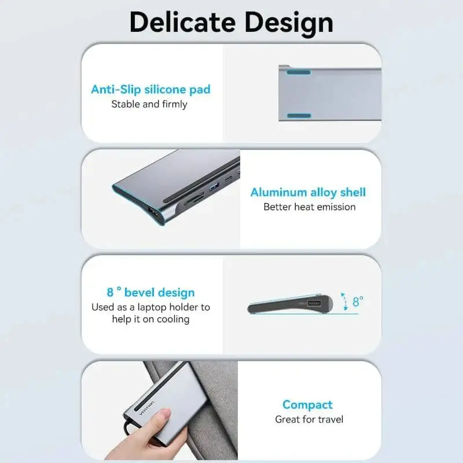 Док-станція USB3.1 Type-C --> HDMI 4K30Hz/VGA/USB3.0x3/RJ45/SD/TF/TRRS 3.5mm/PD 100W Vention 11in1 (THTHC) UA