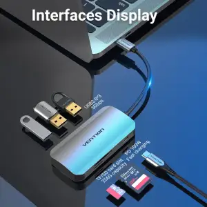 Док станція USB 3.1 Type-C -> 3хUSB 3.0/SD/TF/PD 100W 6-in-1 Vention (TNHHB) UA