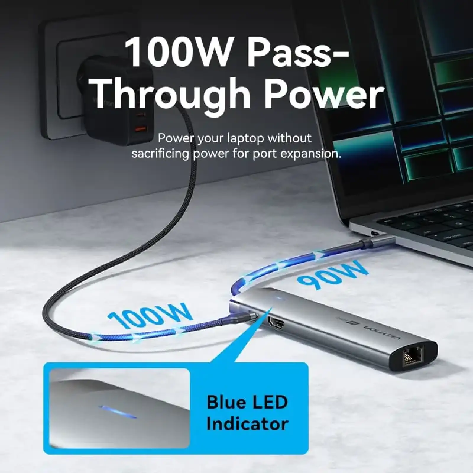 Док-станція USB3.2 Type-C --> HDMI 4K60Hz/USB 3.0/USB2.0/RJ45/SD/TF/PD 100W Hub 8-in-1 Vention (TGUHB) UA