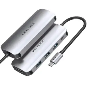 Док-станція USB3.1 Type-C --> HDMI 4K30Hz/USB 3.0х3//PD 100W 5-in-1 Vention (THFHB) UA