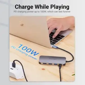 Док-станція USB3.1 Type-C --> HDMI 4K30Hz/USB 3.0х3//PD 100W 5-in-1 Vention (THFHB) UA