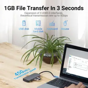 Док-станція USB3.1 Type-C --> HDMI 4K30Hz/USB 3.0х3//PD 100W 5-in-1 Vention (THFHB) UA