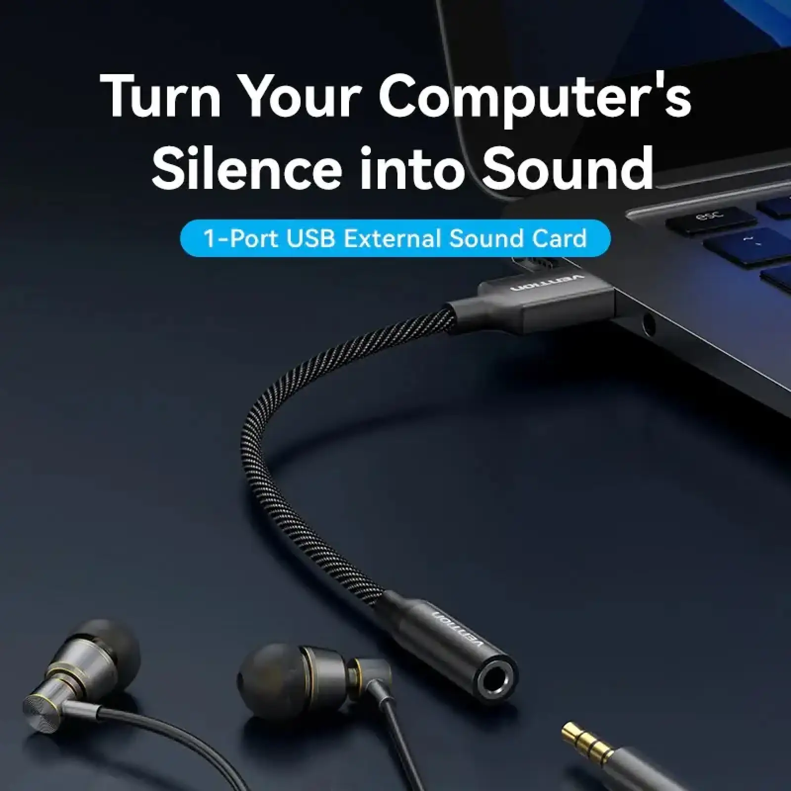 Звукова карта USB AUX jack, TRRS Ear, 0.25 м 96 кГц/24 біт 2-в-1 DSP шумозаглушення Vention (CVEBC) UA