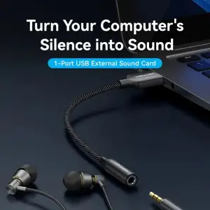 Звукова карта USB AUX jack, TRRS Ear, 0.25 м 96 кГц/24 біт 2-в-1 DSP шумозаглушення Vention (CVEBC) UA