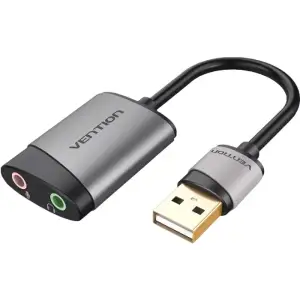 Звукова карта USB AUX jack, 2*TRRS (Mic + Ear) 0.15м, Metal Type, Vention сіра (CDKHB) UA