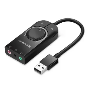 Звукова карта USB AUX jack, 2*TRS (Mic + Ear) SSS1629 Ugreen Чорна CM129 (40964) UA