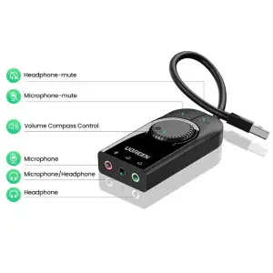 Звукова карта USB AUX jack, 2*TRS (Mic + Ear) SSS1629 Ugreen Чорна CM129 (40964) UA