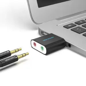 Звукова карта USB AUX jack, 2*TRS (Mic + Ear) Metal Vention (VAB-S17-B) UA