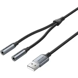 Звукова карта USB AUX jack, 2*TRS (Mic + Ear) 0.25м, обплетення, Aluminum Alloy Vention (CVHHC) UA