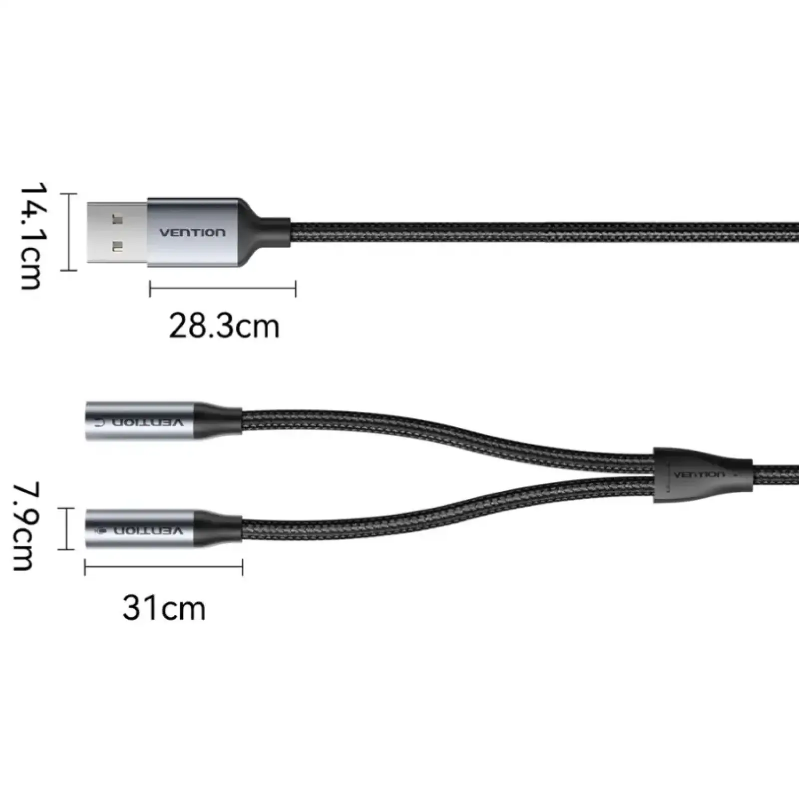 Звукова карта USB AUX jack, 2*TRS (Mic + Ear) 0.25м, обплетення, Aluminum Alloy Vention (CVHHC) UA