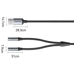 Звукова карта USB AUX jack, 2*TRS (Mic + Ear) 0.25м, обплетення, Aluminum Alloy Vention (CVHHC) UA