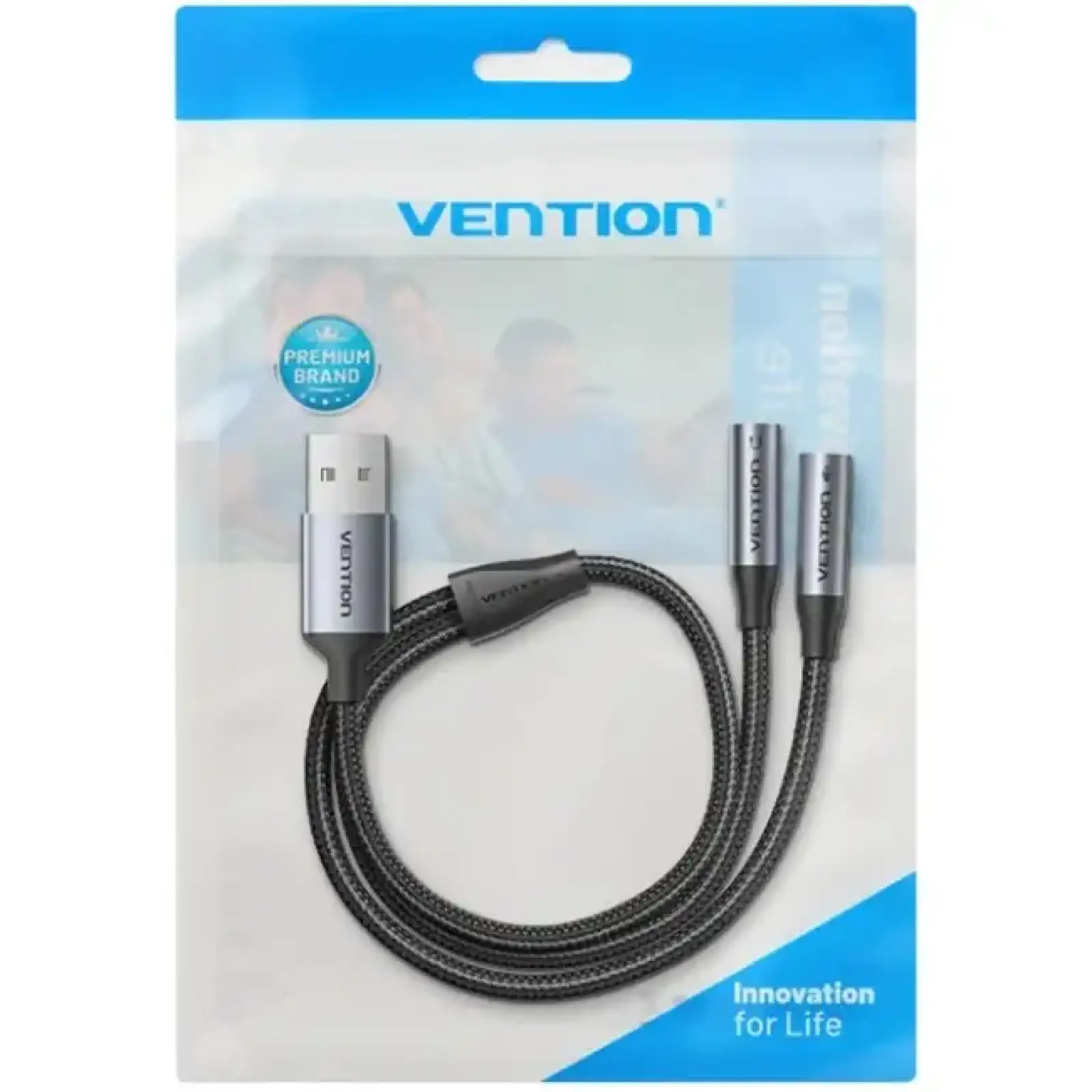 Звукова карта USB AUX jack, 2*TRS (Mic + Ear) 0.25м, обплетення, Aluminum Alloy Vention (CVHHC) UA
