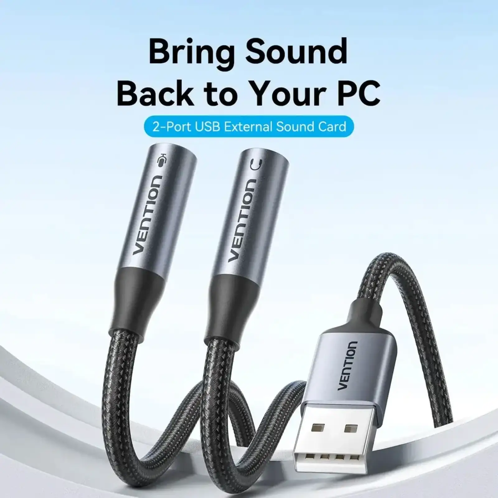 Звукова карта USB AUX jack, 2*TRS (Mic + Ear) 0.25м, обплетення, Aluminum Alloy Vention (CVHHC) UA