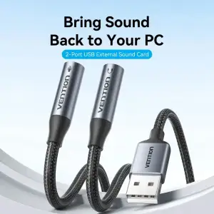 Звукова карта USB AUX jack, 2*TRS (Mic + Ear) 0.25м, обплетення, Aluminum Alloy Vention (CVHHC) UA