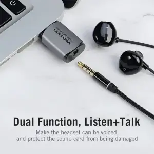 Звукова карта USB AUX jack, TRRS Metal (OMTP-CTIA) Vention сіра (CDLH0) UA