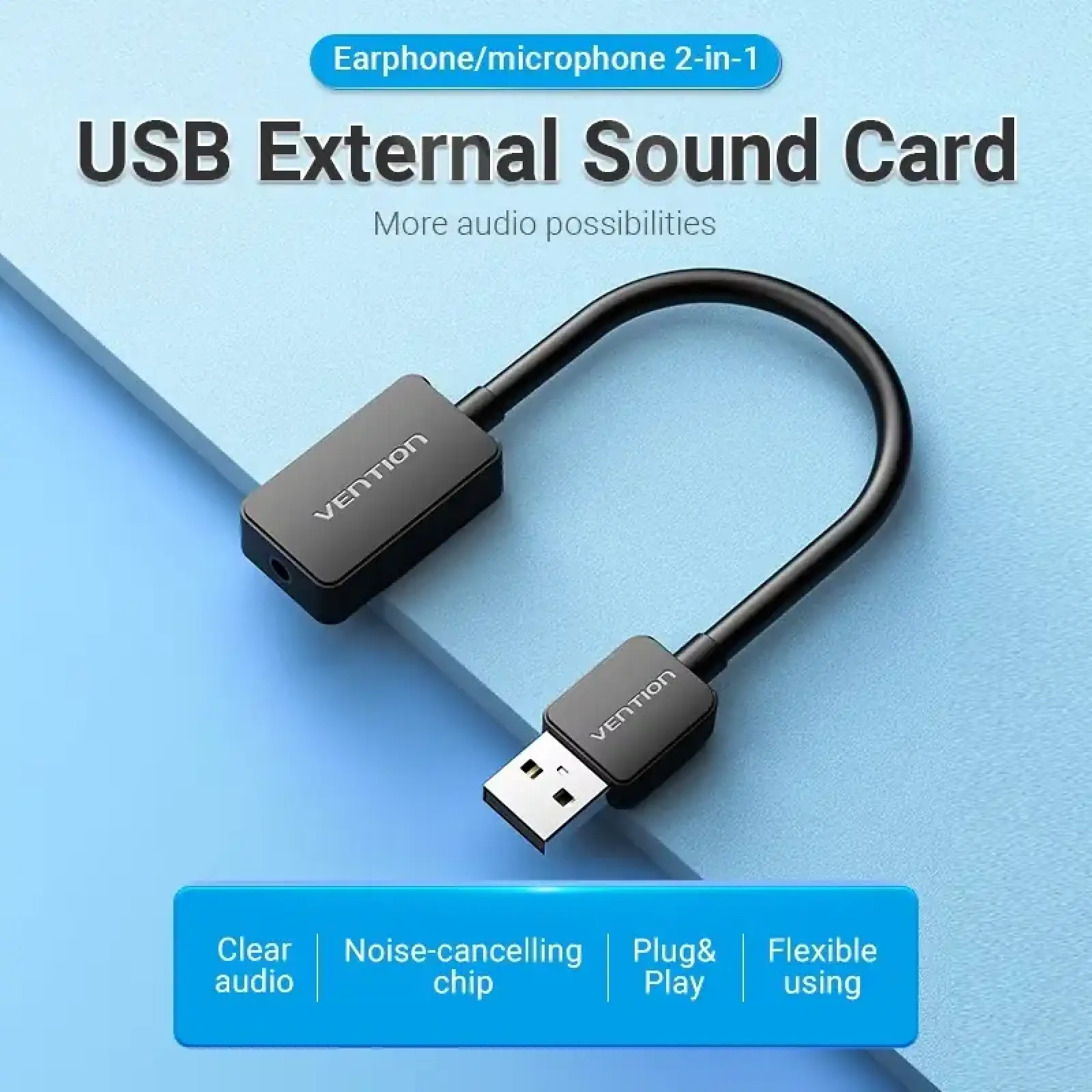 Звукова карта USB AUX jack, 1*TRS, 0.15м, OMTP/CTIA, чіп шумозаглушення, чорна Vention (CDZB0) UA