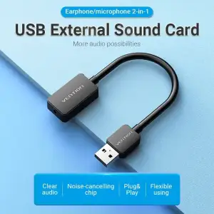 Звукова карта USB AUX jack, 1*TRS, 0.15м, OMTP/CTIA, чіп шумозаглушення, чорна Vention (CDZB0) UA