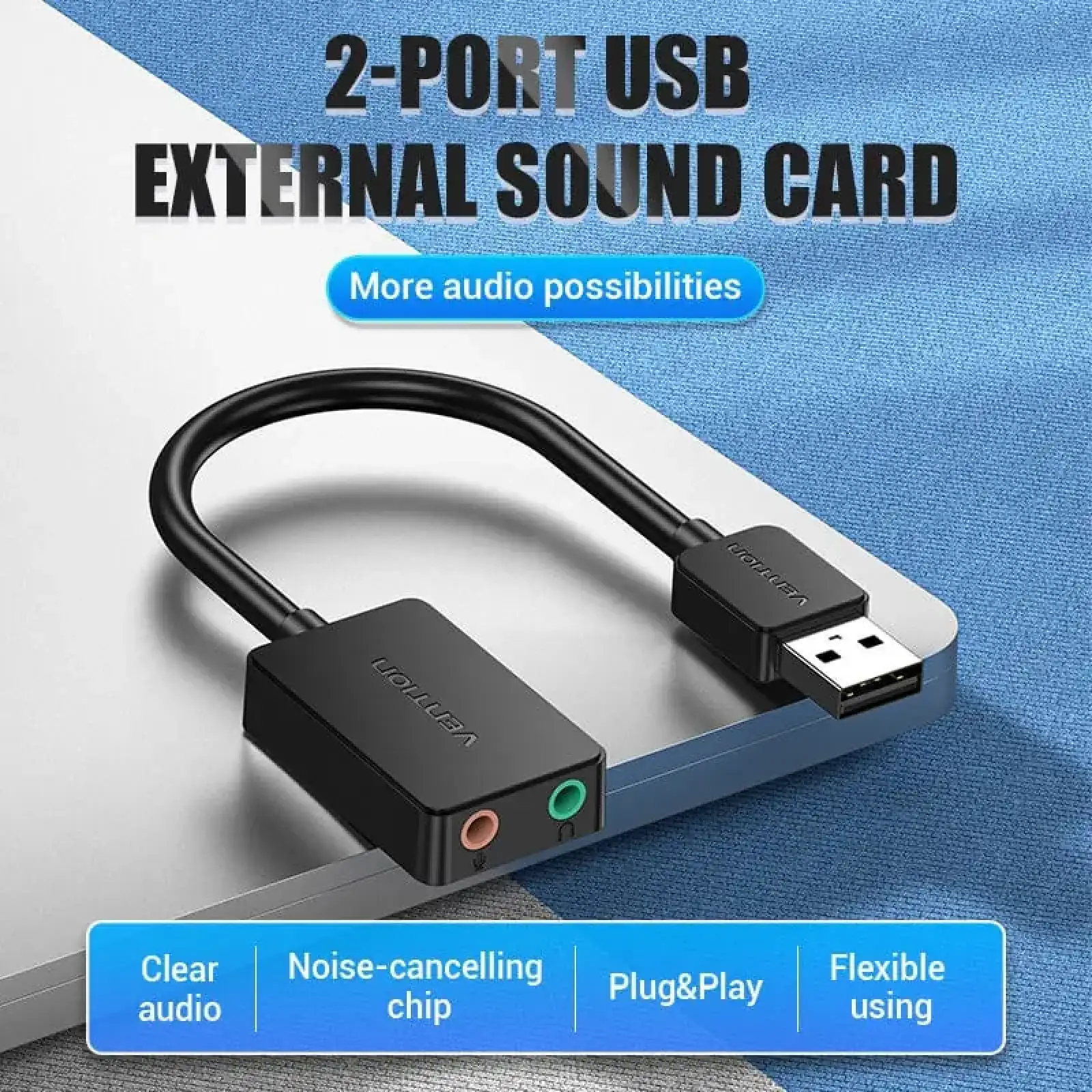 Звукова карта USB AUX jack, 2*TRRS (Mic + Ear) 1м Vention чорна (CDYBF) UA