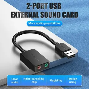 Звукова карта USB AUX jack, 2*TRRS (Mic + Ear) 1м Vention чорна (CDYBF) UA