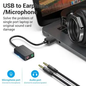 Звукова карта USB AUX jack, 2*TRRS (Mic + Ear) 1м Vention чорна (CDYBF) UA