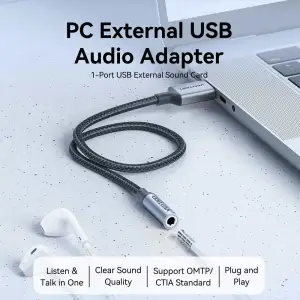 Звукова карта USB AUX jack, TRRS, 0.25м, OMTP та CTIA, обплетення, Vention (CVFHC) UA