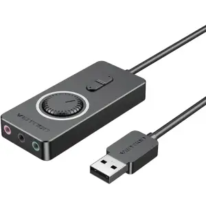 Звукова карта USB AUX jack, 3*TRRS (Mic +2xEar) 1.0м, регулятор гучності, зовнішня, Metal, Vention (CDRBF) UA