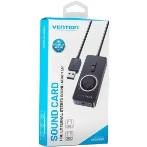 Звукова карта USB AUX jack, 3*TRRS (Mic +2xEar) 1.0м, регулятор гучності, зовнішня, Metal, Vention (CDRBF) UA