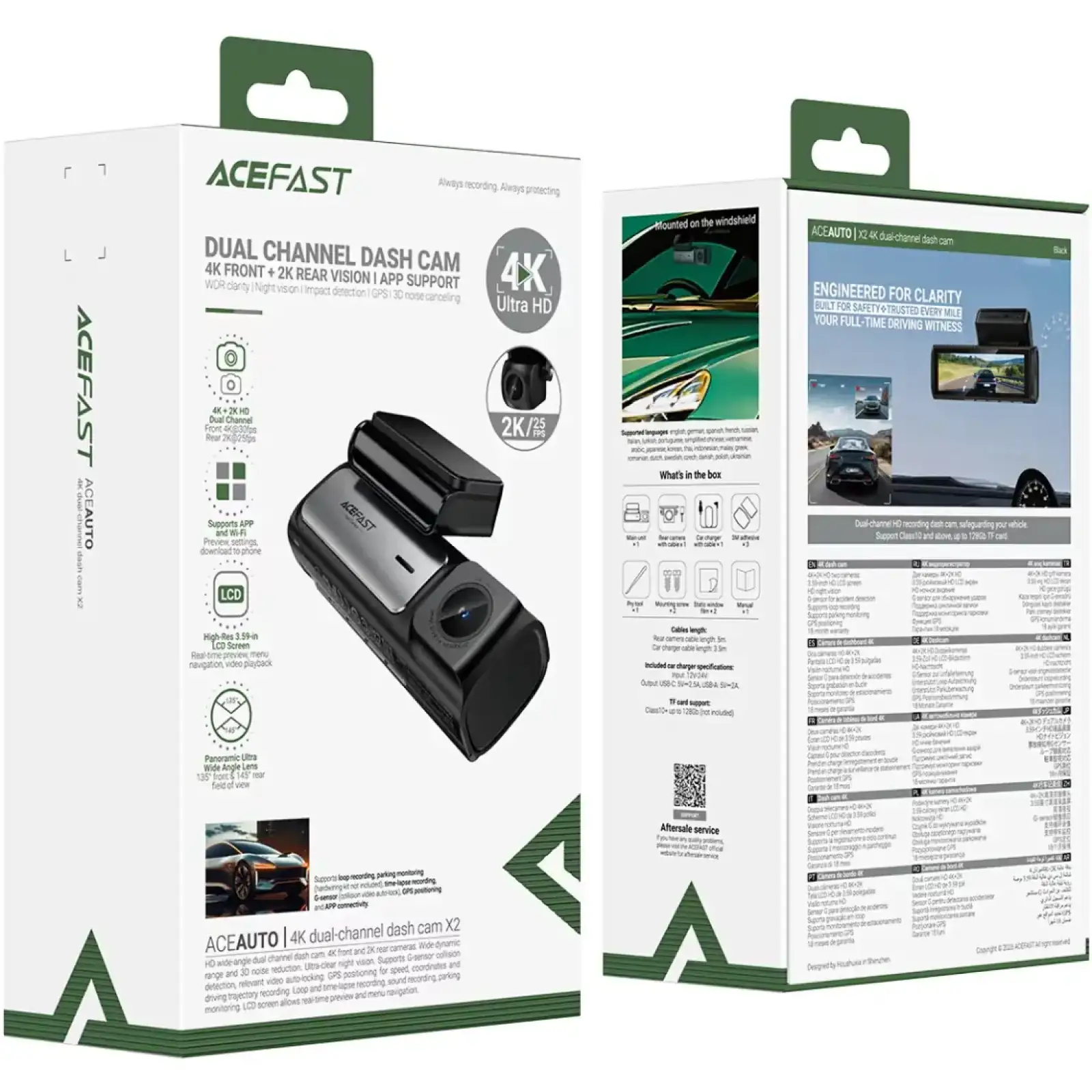 Відеореєстратор Acefast X2 4K dual-channel (6974316286486) UA