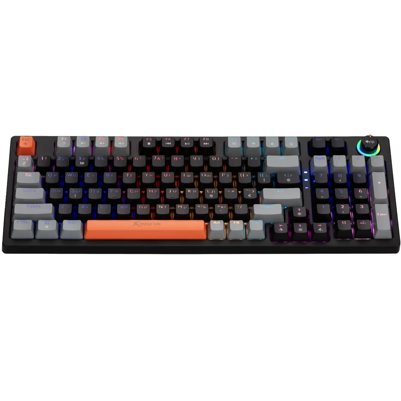 Клавіатура ігрова механічна XTRIKE ME GK-987 UA 96кл.+регулятор, RGB, USB, чорно-сіра (GK-987GGRUA) UA