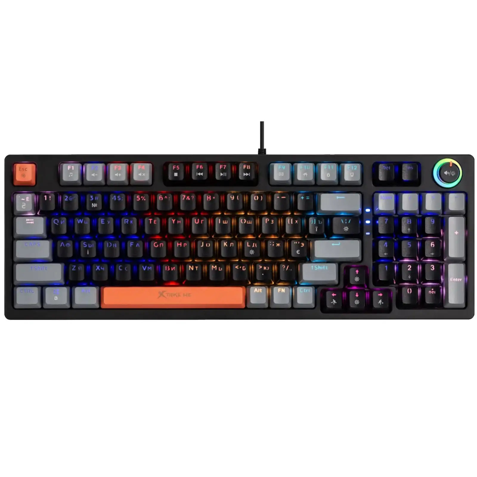 Клавіатура ігрова механічна XTRIKE ME GK-987 UA 96кл.+регулятор, RGB, USB, чорно-сіра (GK-987GGRUA) UA