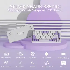 Клавіатура ігрова механічна Attack Shark X85PRO 82кл. RGB, Wireless, Lavender (X85PROL_AS) UA