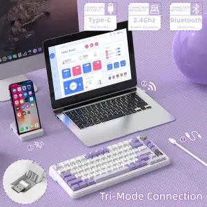 Клавіатура ігрова механічна Attack Shark X85PRO 82кл. RGB, Wireless, Lavender (X85PROL_AS) UA