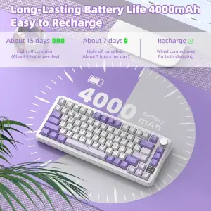 Клавіатура ігрова механічна Attack Shark X85PRO 82кл. RGB, Wireless, Lavender (X85PROL_AS) UA