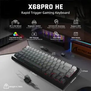 Клавіатура ігрова магнітна Attack Shark X68 Pro HE 66кл. RGB, Wireless, Moonlit Night (X68PROHEML_AS) UA