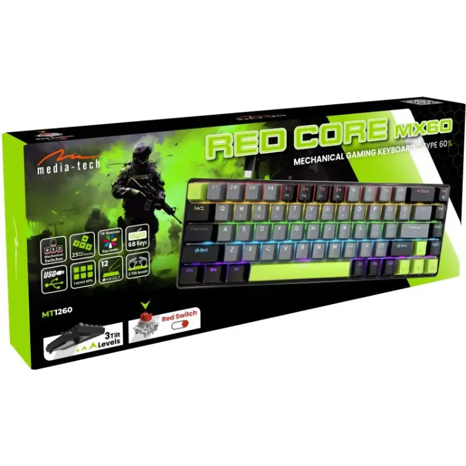 Клавіатура ігрова механічна Media-Tech MT1260 RED CORE MX60, Anti-Ghosting, 68кл, PC/Mac UA