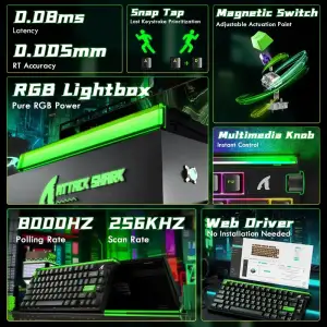Клавіатура ігрова магнітна Attack Shark R85 HE 79кл. RGB, USB-C, Magnetic Switch, ENG version, Green (R85HEGRN_AS) UA
