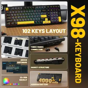 Клавіатура ігрова механічна Attack Shark X98 102кл. RGB, Wireless Tri-Mode, Star Black (X98SB_AS) UA