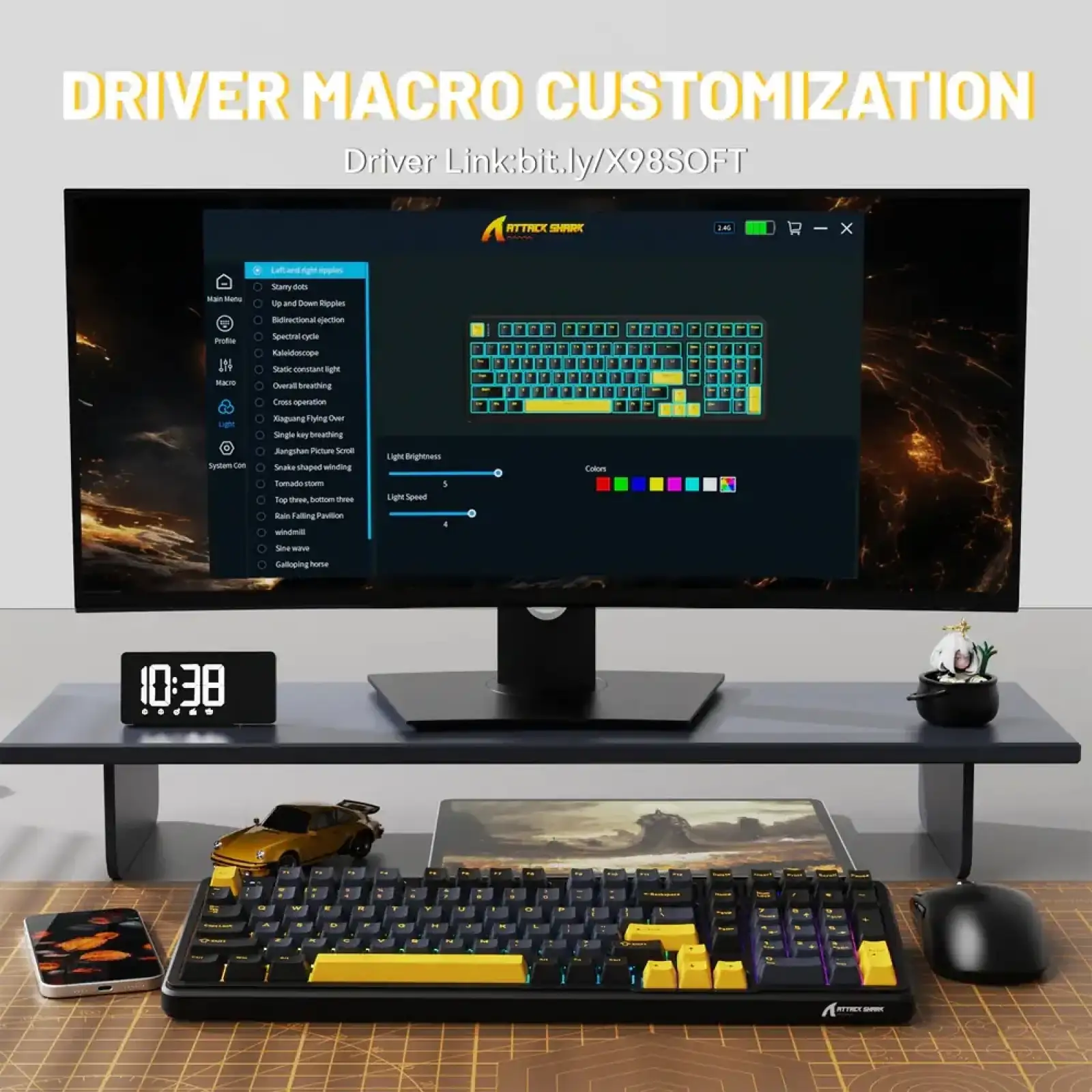Клавіатура ігрова механічна Attack Shark X98 102кл. RGB, Wireless Tri-Mode, Star Black (X98SB_AS) UA